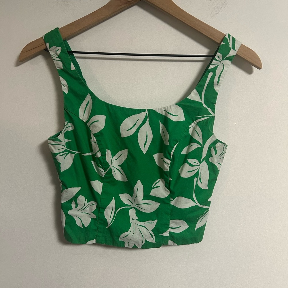 J. Crew Green Floral Square-Neck Crop Top